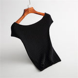 Women Knitted T-shirt Summer Short Sleeve Knitted T-shirt