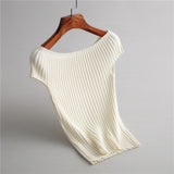 Women Knitted T-shirt Summer Short Sleeve Knitted T-shirt
