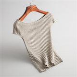 Women Knitted T-shirt Summer Short Sleeve Knitted T-shirt