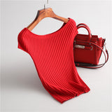 Women Knitted T-shirt Summer Short Sleeve Knitted T-shirt