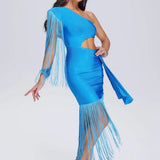 Women Evening Dress Tassel Dress Sexy Tight Hollow out Bandage Gown