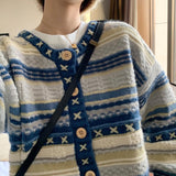 Women Knitted Cardigan Coat Cardigan Loose round Neck Single-Breasted Sweater