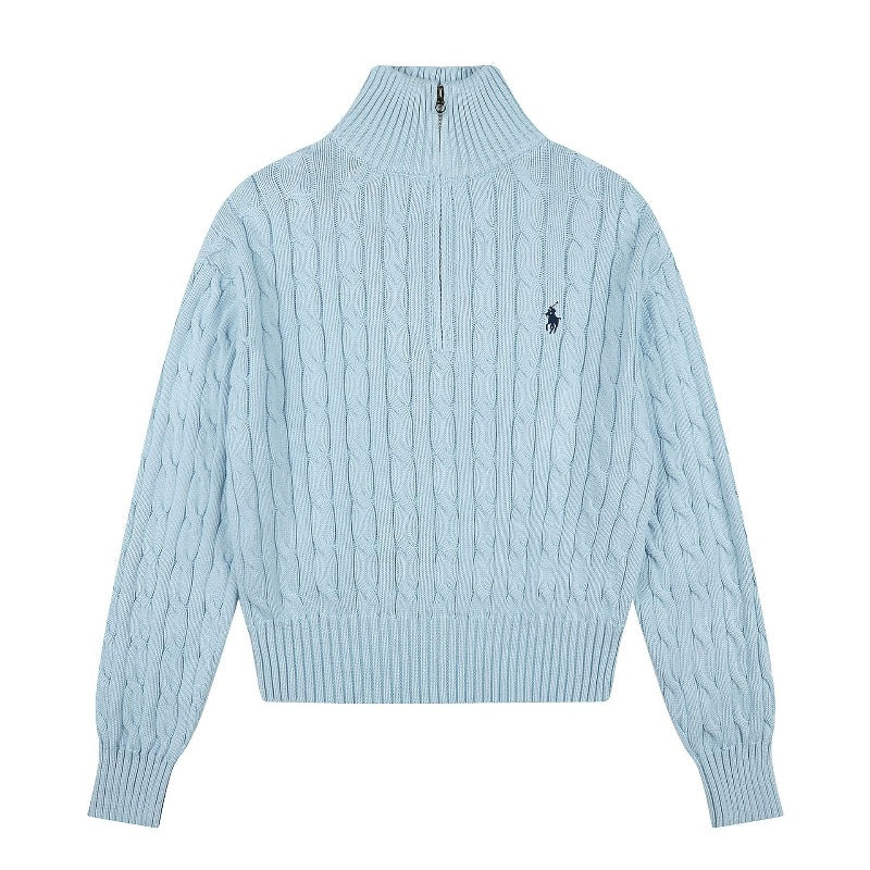 Rl ralph lauren pony half-zip macaron fall/winter wool sweater - couple's casual loose knit turtleneck top