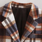 Women Suits Spring and Autumn Print Long Sleeve Plaid Blazer