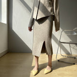 Women Knitted Skirt Slit Knitted Skirt