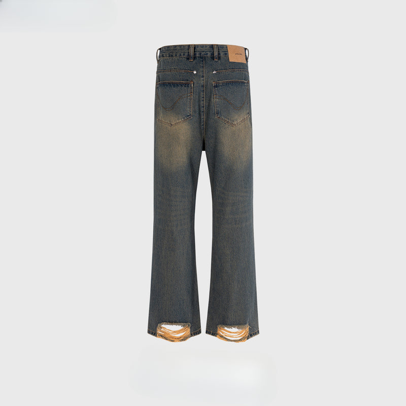 MIJKO Men Vintage Pants MIJKO Ripped Pants Long Pants Men's and Women's Washed Water Old Jeans