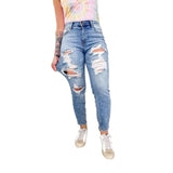 Women's light wash skinny jeans - european & american style, long length, distressed denim, streetwear, mid-rise, slim fit pants for women