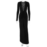 Women Dresses Summer Sexy V-neck Slim-Fit Long Sleeve Dress