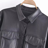 Women Leather Jacket Autumn PU Leather Coat Workwear Shirt Coat