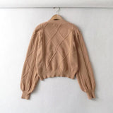 Women Sweater Knitwear Spring Retro Twist V-neck Single Breasted Knitted Cardigan