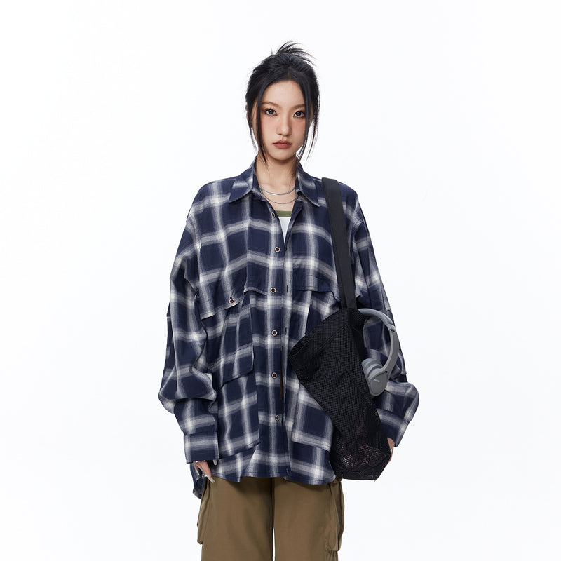 Unisex Jacket Fall Loose Plaid Shirt