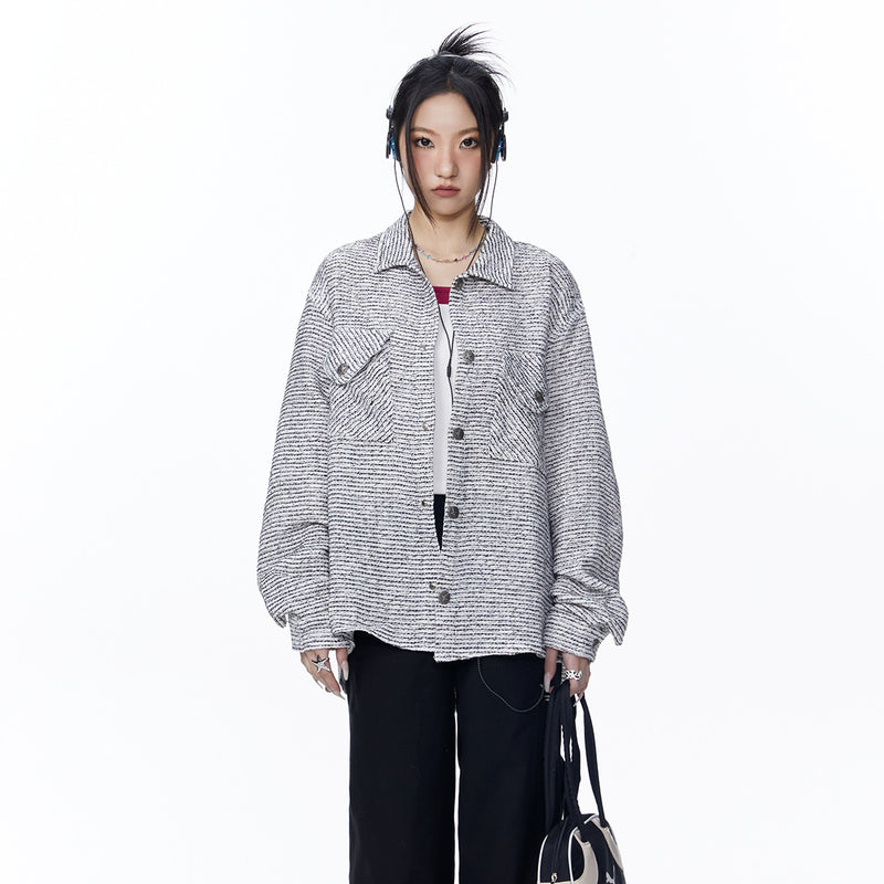 Unisex Jacket Autumn Coarse Woven Black and White Shirt