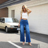 Women pants cross-border plus size denim loose pants women's high waistslimming look multi-flap pocket pantsstraight-legloose cat whiskers casual pants