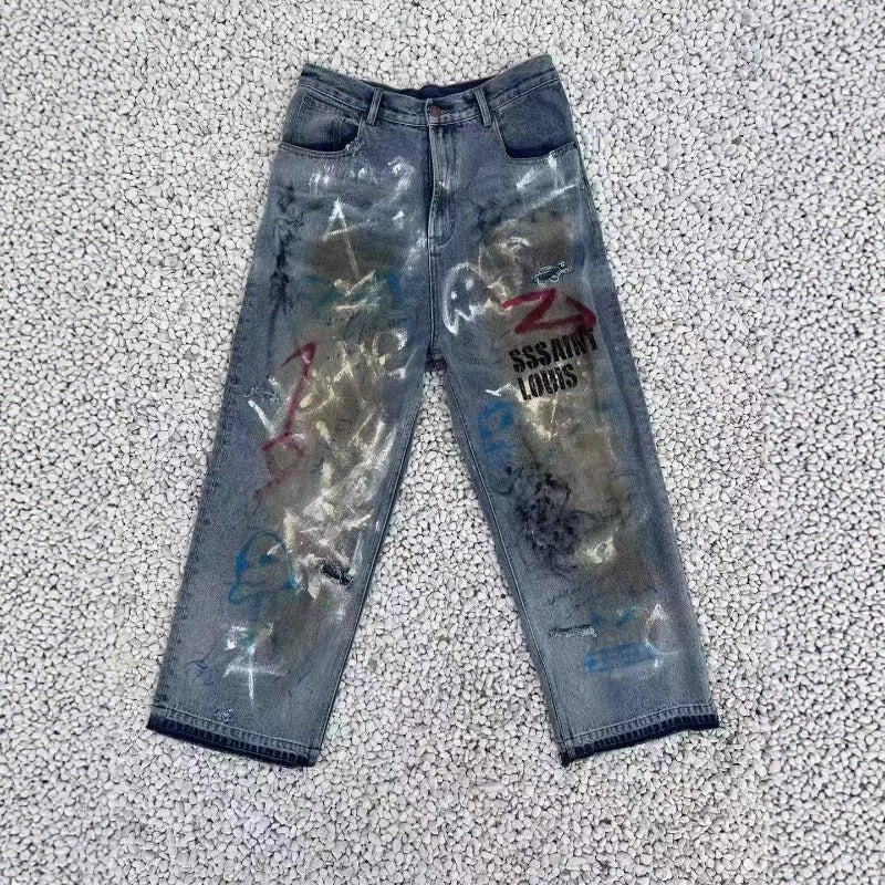 Saint m t pants s.m distressed handpainted graffiti loose casual pants wholesale