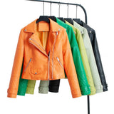Women Leather Jacket Autumn Faux Leather Slim Motorcycle Jacket Coat