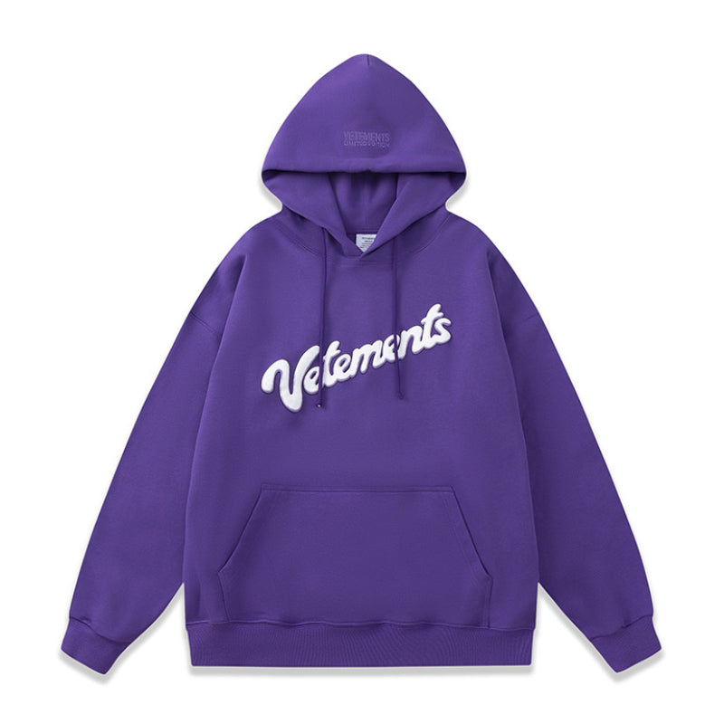 Vetements Hoodie VTM Purple Foam Letter Pocket Loose Sweater