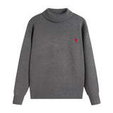 Ami araunriffall and wintertopspullover wool couplelong sleevesloose big heart high collar knitting shirt