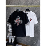Ch hip-hop t shirts ch high street cross heavy industry handmade patch embroidery willow short sleeve loosecasualpure cotton american style
