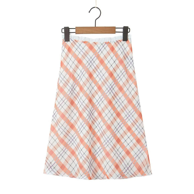 Women Skirt Summer Plaid Skirt Hip-Wrapped Mid-Length Dress