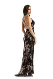 Women Evening Gown Sexy V-neck Strap Backless Formal Dress Sequins Dress