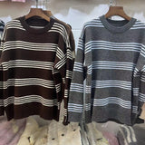 Women Knitwear Autumn and Winter Striped round Neck Sweater Loose Sweater