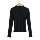 Women Sweater Knitwear Mandarin Collar Knitwear Spring Sexy Long Sleeve T-shirt
