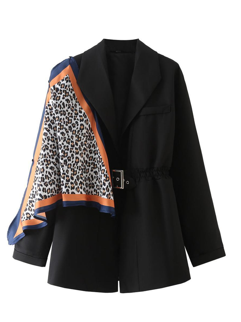 Women Suits Autumn Leopard Silk Scarf Suit Coat Suit