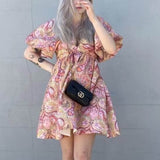 Women Dresses Summer Puff Sleeve V-neck Dress (Xds0414)