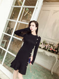 Women Maxi Dress Autumn and Winter round Neck Long Sleeve Narrow Knitted Dress