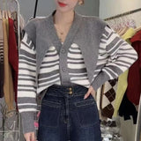 Women Knitwear Autumn and Winter Striped V-neck Sweaters Cardigan