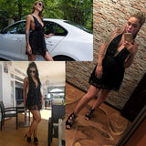 Women's Evening Gown Sexy V-neck Halter Backless Tassel Sequins Beach Dress