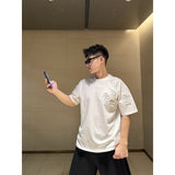 Ch hip-hop t shirts ch short-sleeved front and back embroidered frayed loose casual pure cotton american heavy weight short-sleeved