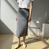 Women Knitted Skirt Slit Knitted Skirt