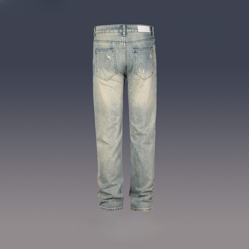 MIJKO Men's Vintage Pants MIJKO Printed Pants Men's and Women's Washed Old Jeans