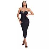 Women Dresses Bandage Dress Black Paillette Strapless Long Type Party Dress (Ont0408)