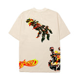 Hip-hop t-shirts: american high street hip-hop flame skull print short sleeve vintage distressed loose fit tee