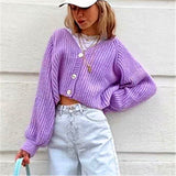Women Sweater Knitwear Spring and Autumn Lantern Sleeve Loose Sweater Short Coat