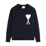 Ami araunriflong sleeveslove jacquard topspullover woolen sweater round neck knitting shirtfall and wintercouple