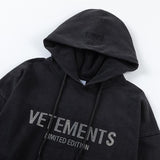 Vetements Hoodie VTM Washed and Worn Joint-Name Rhinestone Letter Loose Hooded Hoodie