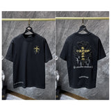 Ch hip-hop t shirts ch hot style sanskrit cross patch embroidery couple style short-sleeved t-shirt heavy industry versatile