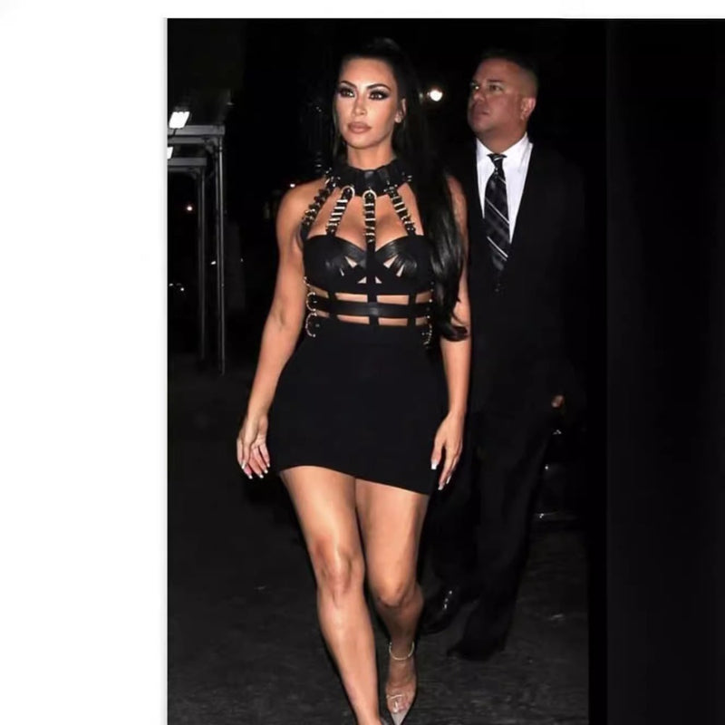 Women Dresses Punk Bandage One-Piece Dress Sexy Skirt Dress Skirt (Ont0408)