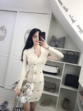 Women Maxi Dress Autumn and Winter Long Sleeve Double Breasted Suit Collar Knitted Sheath Dress