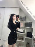 Women Maxi Dress Autumn and Winter Long Sleeve Double Breasted Suit Collar Knitted Sheath Dress