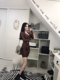 Women Maxi Dress Autumn and Winter Long Sleeve Double Breasted Suit Collar Knitted Sheath Dress