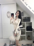 Women Maxi Dress Autumn and Winter Long Sleeve Double Breasted Suit Collar Knitted Sheath Dress