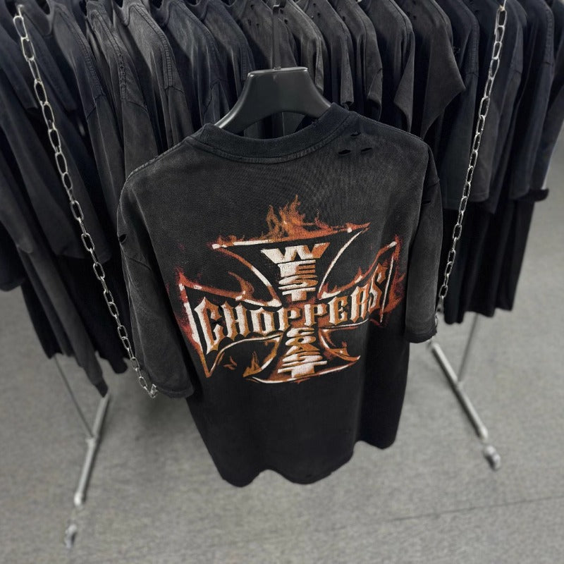 saint m t shirts s.m flame letter graphic crew neck pullover short sleeve t-shirt
