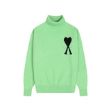 Ami high collar knitting shirt fall and winterheattechlong sleeves big heart jacquard topspulloversweater wool couple wedding