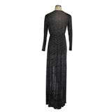 Women Evening Gown Autumn Winter Long Dress Deep V Hot Silver Mesh Long Sleeve Dress