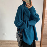 Women Knitted Pullover Red Sweater Turtleneck Coat Loose Sweater