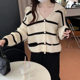 Women Knitwear Autumn and Winter Striped Sailor Collar Sweater Loose Knitted Cardigan